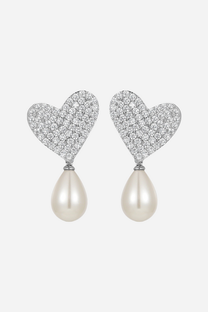 Hilary Heart Diamond Pearl Earrings