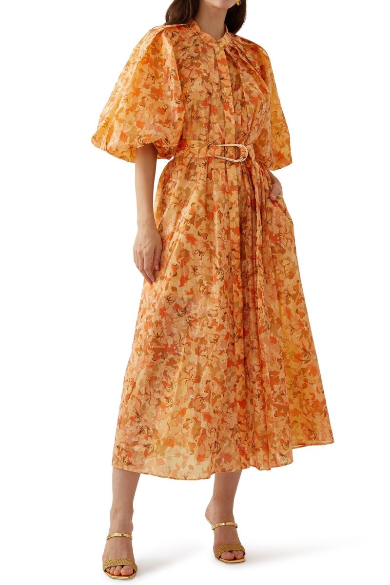 Vestido midi con cinturón y estampado Daphne 