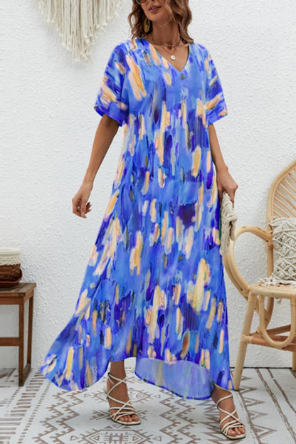 Vestido elegante de cintura alta con cuello en V y vuelo holgado 