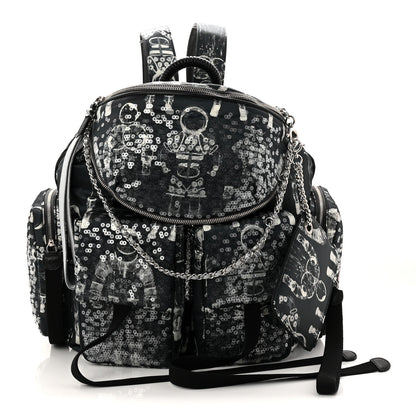 Sequin Nylon Lambskin Astronaut Essentials Backpack Black White