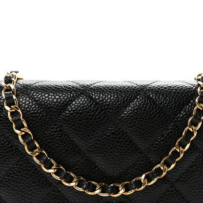 Caviar Quilted CC Turnlock Wallet On Chain WOC Black
