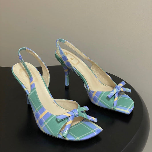 CD 26 Slingback 85 Green Blue Leather Silk Fabric 593601