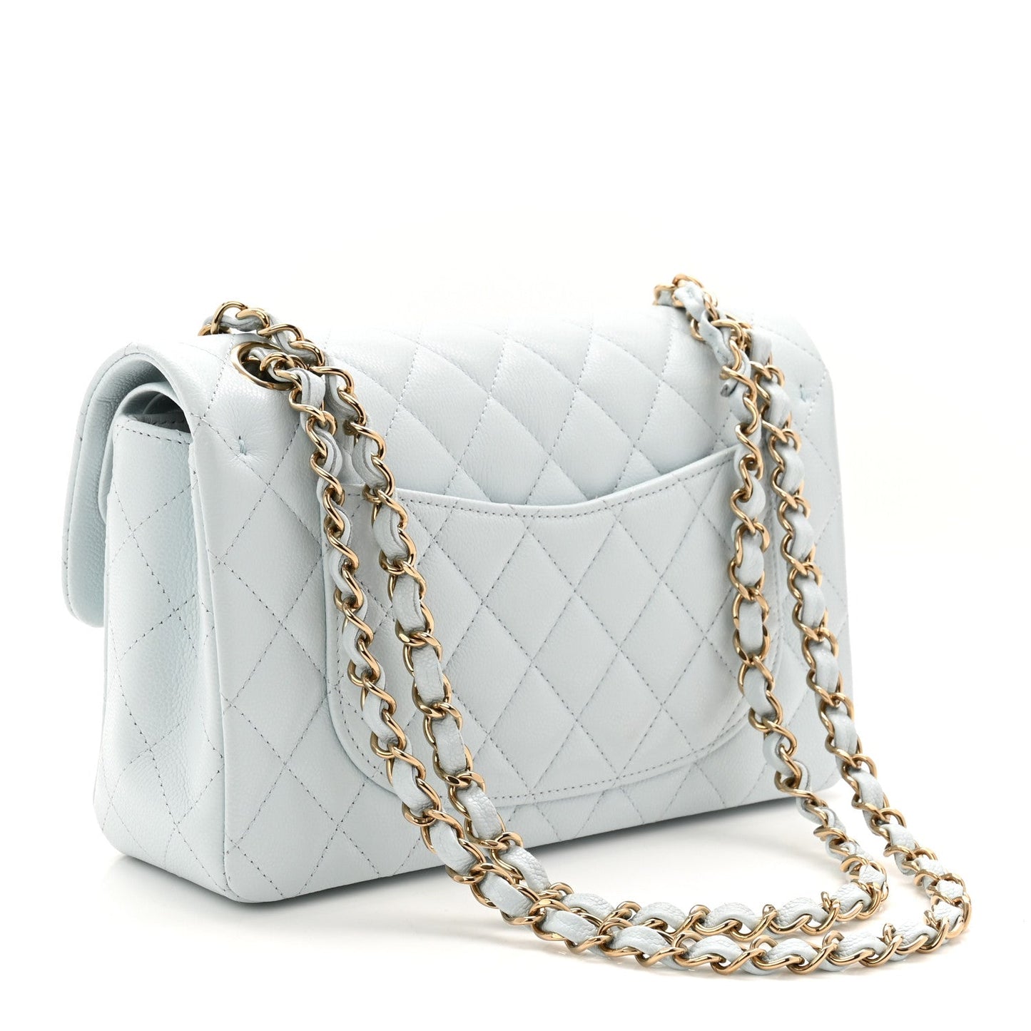 Caviar Quilted Small Double Flap Light Blue