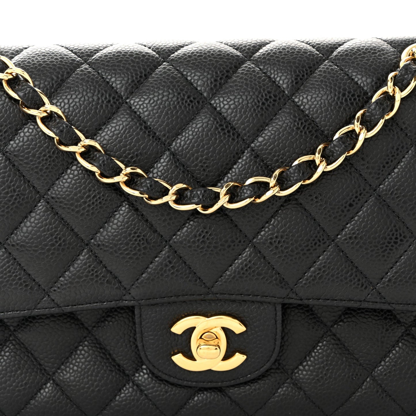 Caviar Quilted Medium Double Flap Black
