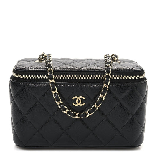 Caviar Quilted Small Vanity Case With Chain Black