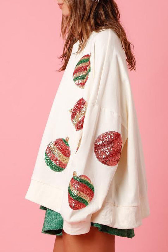 Sudadera informal de manga larga con lentejuelas y huevo navideño