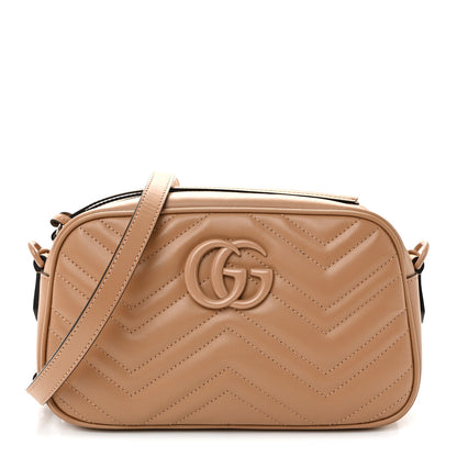 Calfskin Matelasse Monochrome Small GG Marmont Chain Shoulder Bag Camelia
