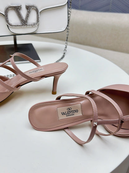 ROCKSTUD WISPY CREPE PINK CALFSKIN MULE 60MM