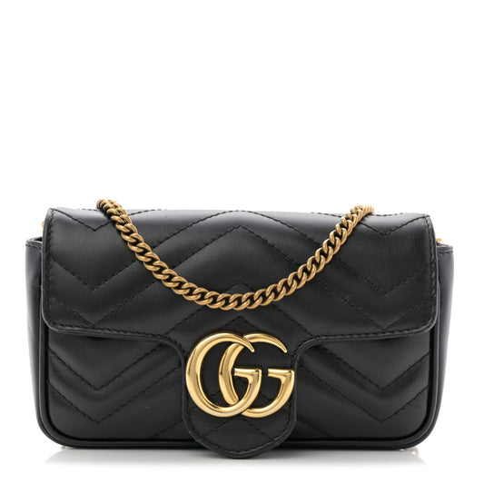 Calfskin Matelasse Super Mini GG Marmont Shoulder Bag Black