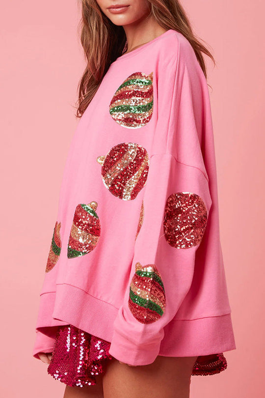 Sudadera informal de manga larga con lentejuelas y huevo navideño