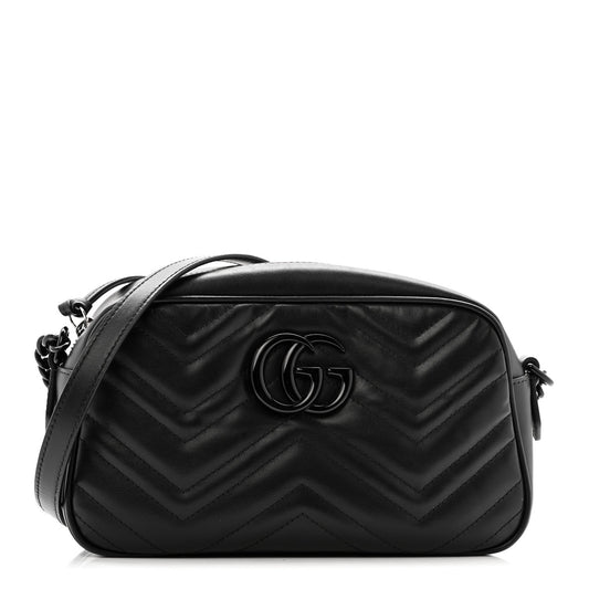 Calfskin Matelasse Monochrome Small GG Marmont Chain Shoulder Bag Black