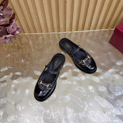 GG 26 Mule Black Beaded Leather Double G Fabric 589455