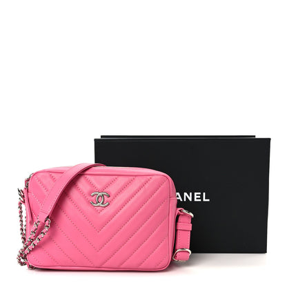 Lambskin Chevron Quilted Small Promenade Camera Case Pink