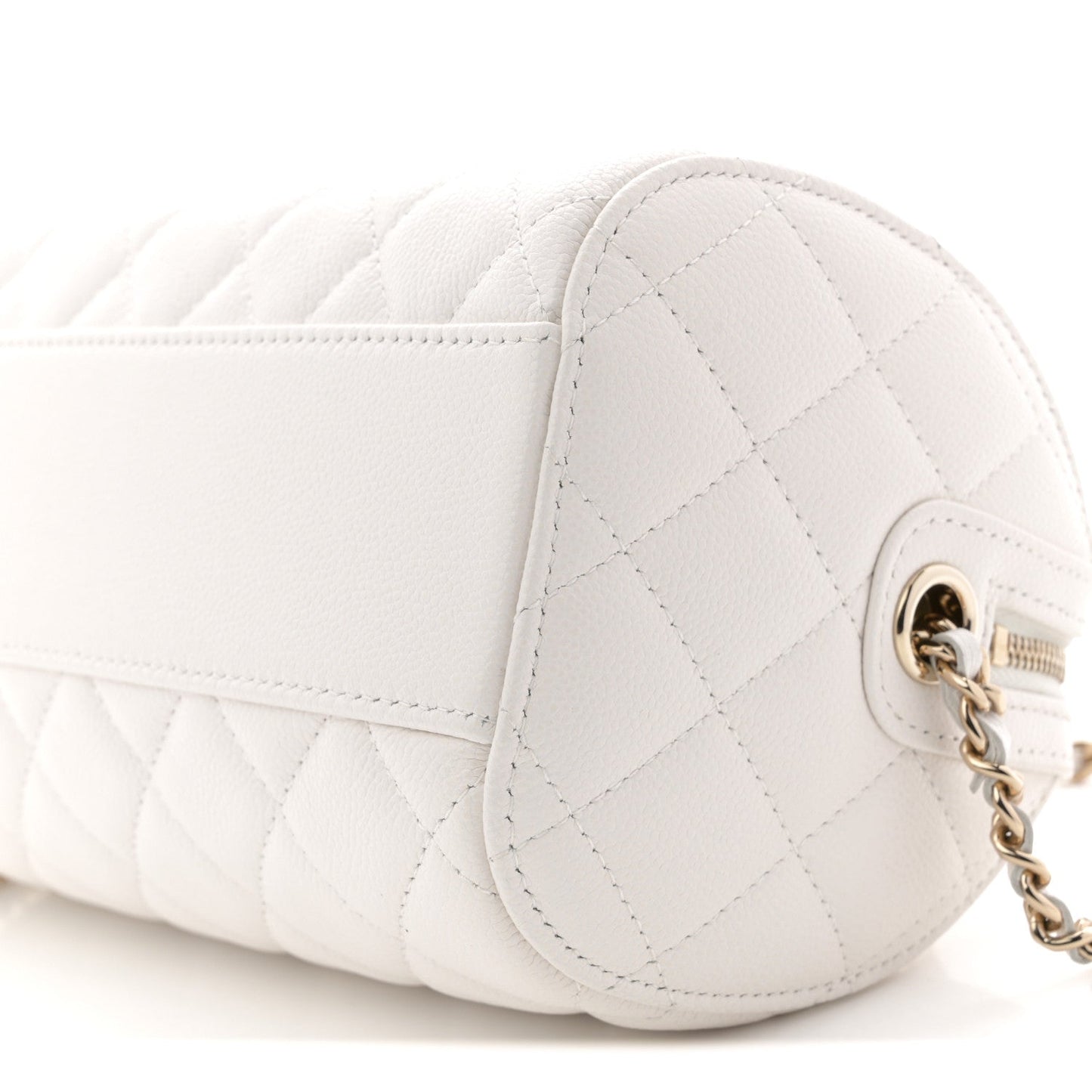 Caviar Quilted Barrel Clutch With Chain White