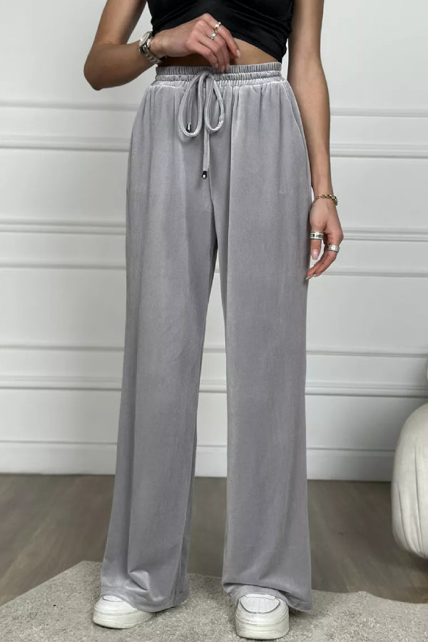 Pantalones anchos de terciopelo dorado Pantalones rectos de terciopelo