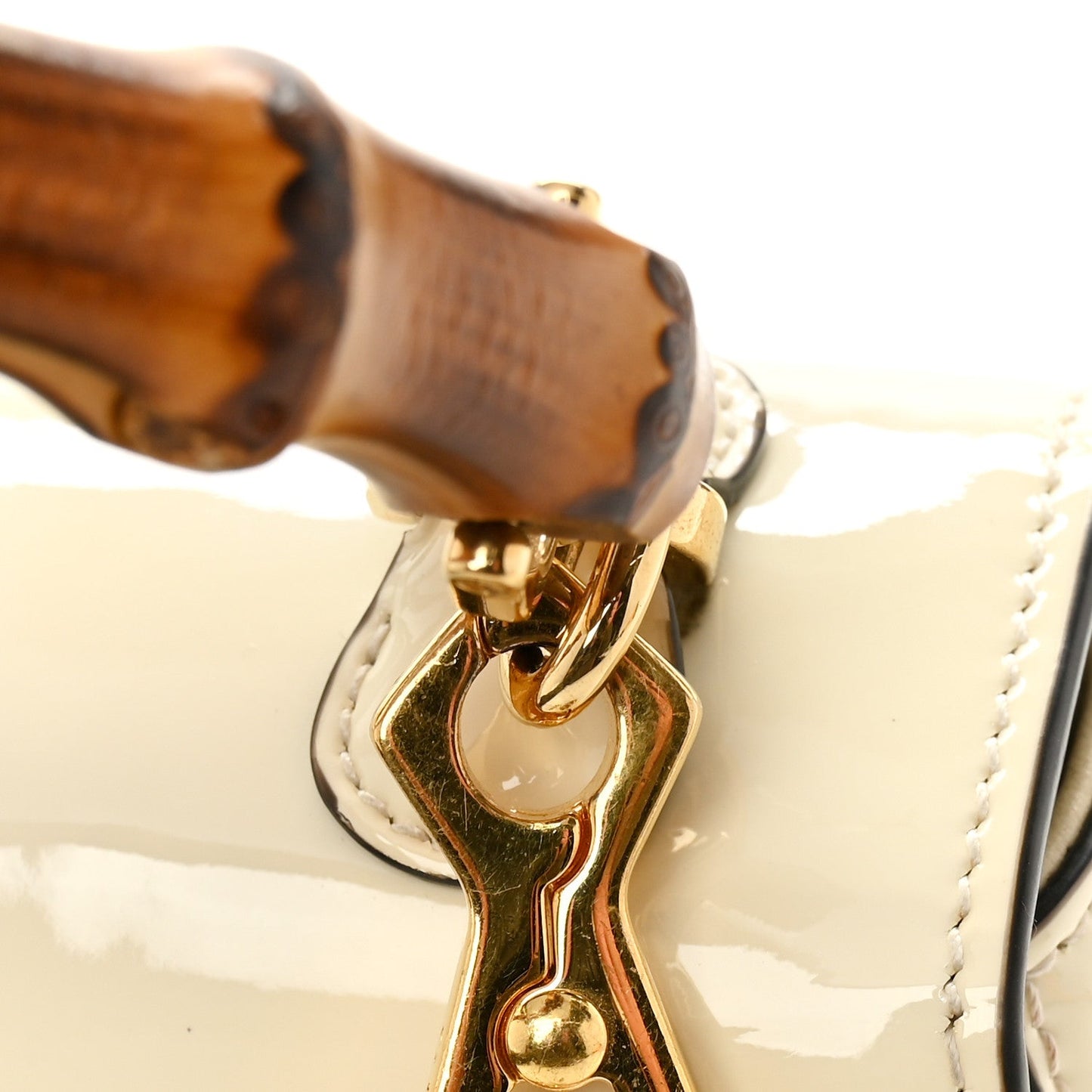 Patent Crystal Mini Bamboo 1947 Top Handle Chain Bag White
