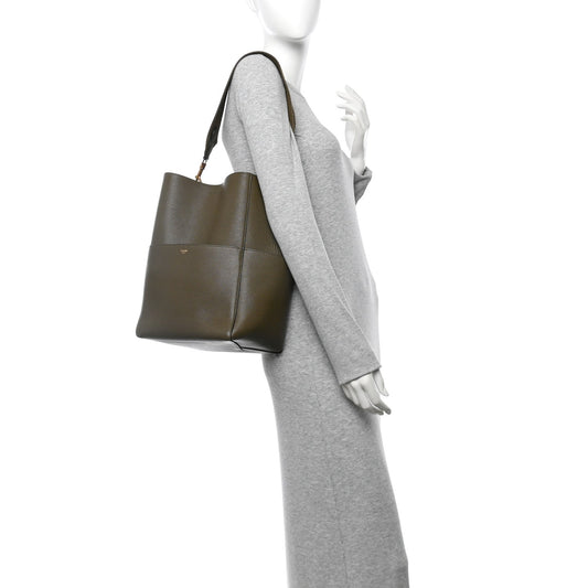 Soft Grained Calfskin Sangle Bucket Bag Light Khaki