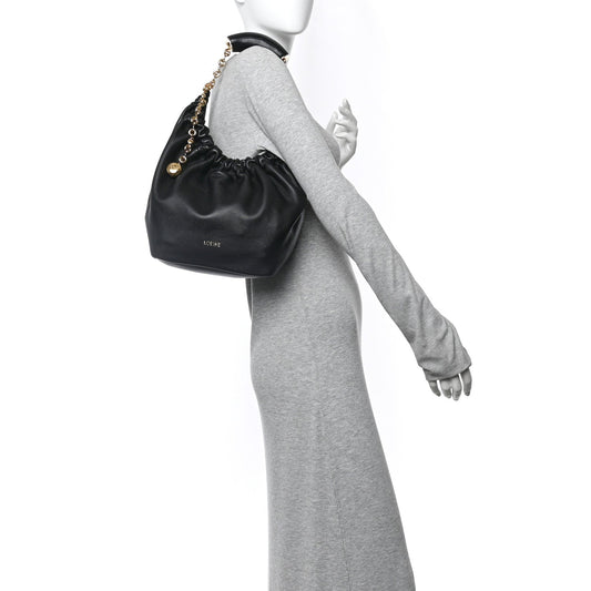Buttery Nappa Lambskin Small Squeeze Bag Black