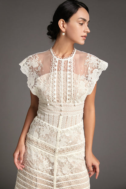 Vestido midi de malla con bordado de flores Lydia 