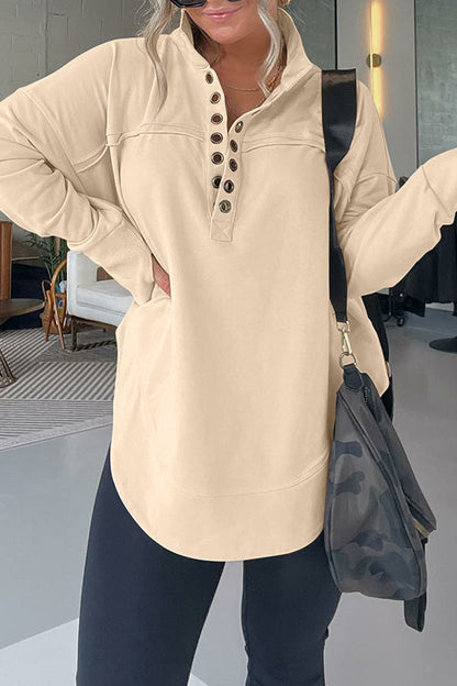 SUDADERA PULLOVER CON MEDIO CUELLO Y PUÑOS PARA EL PULGAR