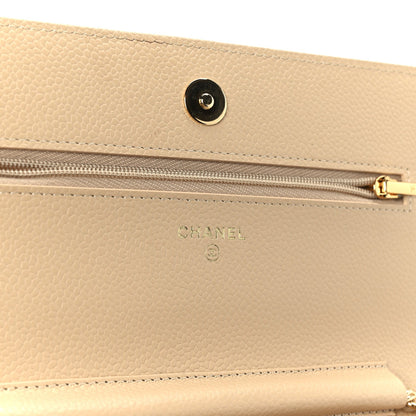 Caviar Quilted Wallet on Chain WOC Beige