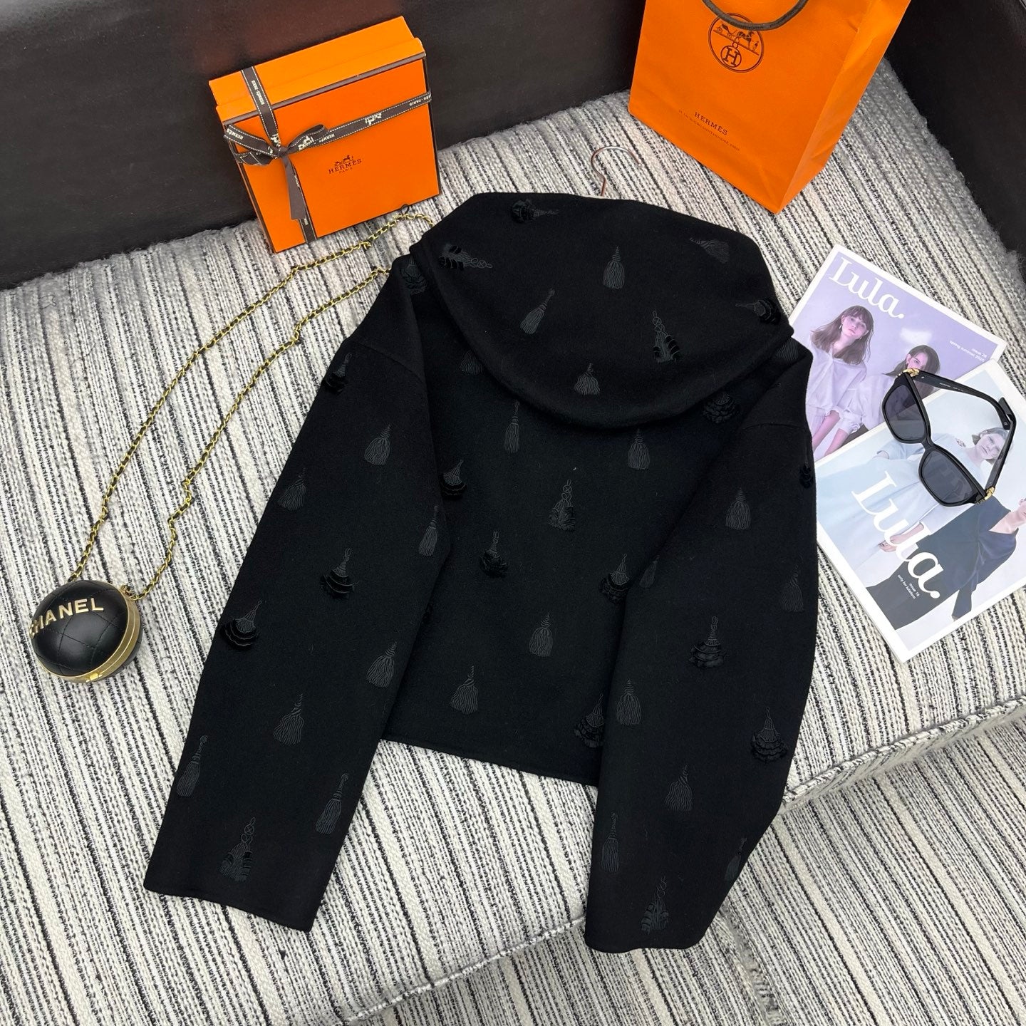 HM 25FW Hooded Double-faced Black Cashmere Short Coat