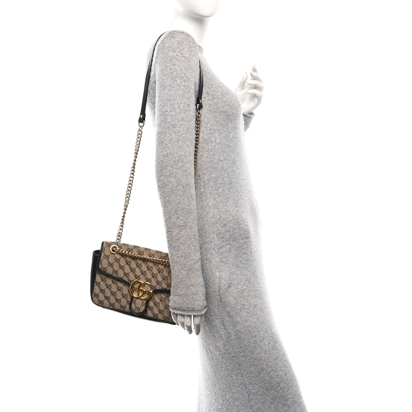 Monogram Matelasse Diagonal Small GG Marmont Shoulder Bag Beige Black