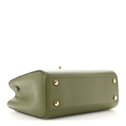 Grained Calfskin Mini Neo Executive Shopper Tote Khaki