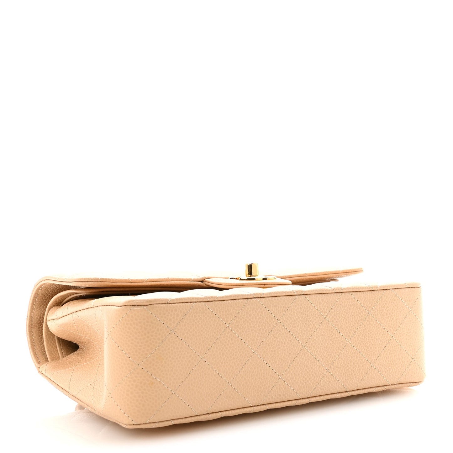 Caviar Quilted Small Double Flap Beige