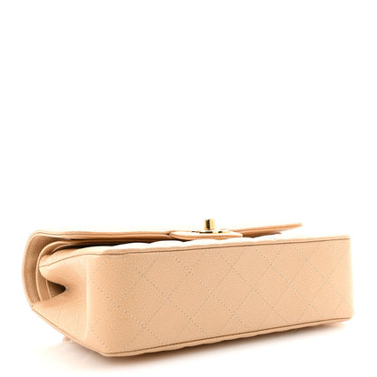Caviar Quilted Small Double Flap Beige