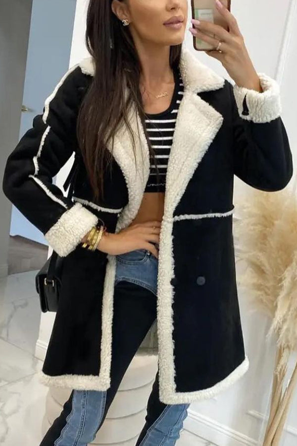 Chaqueta informal de patchwork de lana de cordero de moda
