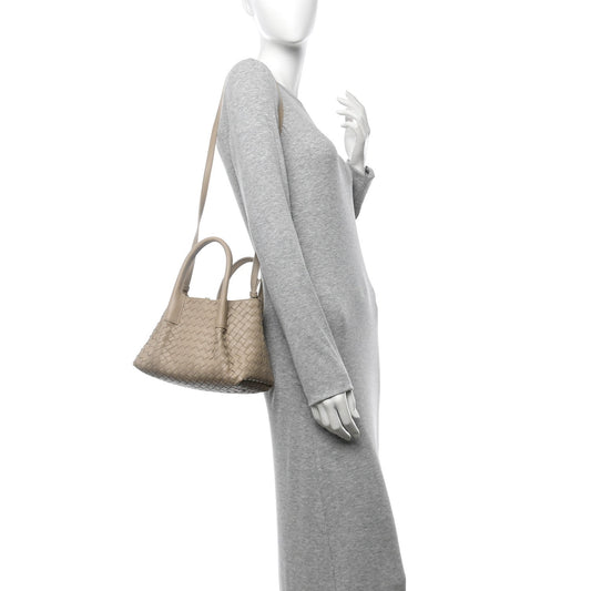 Calfskin Intrecciato Small Pinacoteca Tote Ecru Matcha