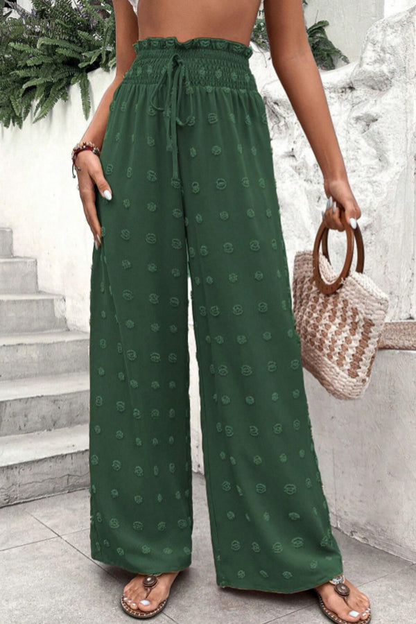 Pantalones casuales de cintura alta con pierna ancha y jacquard