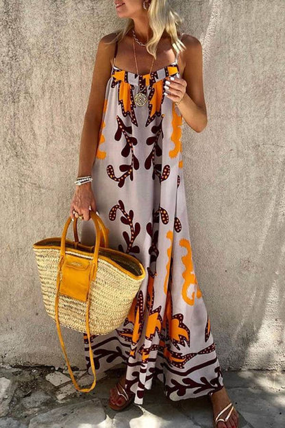 Vestido largo camisola holgado con estampado étnico 