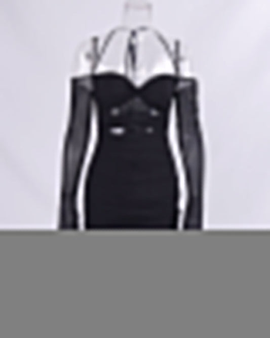 Suspender Pleated Hollow Tight Halterneck Bodycon Dress