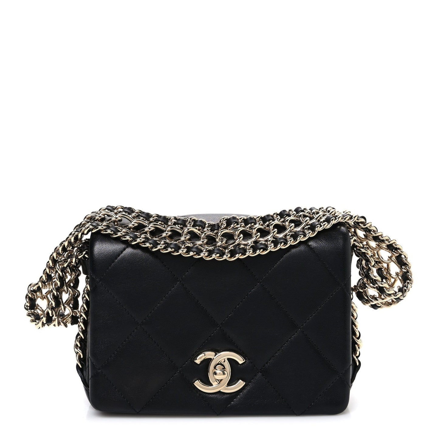 Lambskin Quilted Mini Chain Rows Flap Black