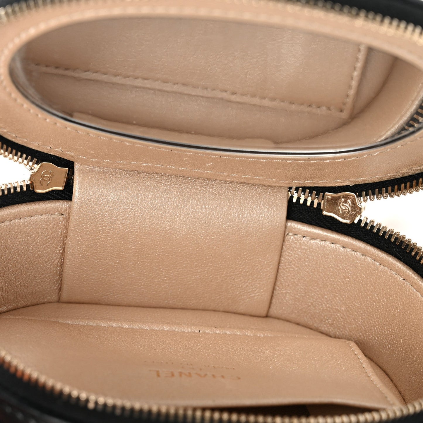 Lambskin Quilted Ruched Top Handle Vanity Case Black