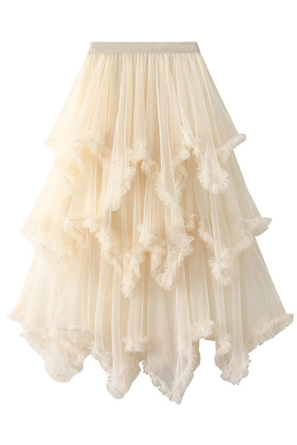 Falda de pastel de longitud media cintura alta gran oscilación esponjosa hada vestido de gasa falda larga