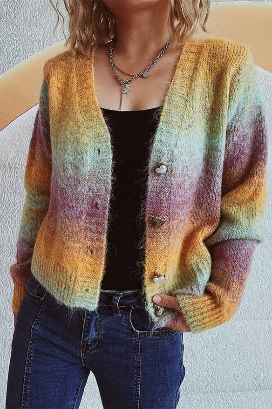 Chaqueta tipo suéter color caramelo arcoíris