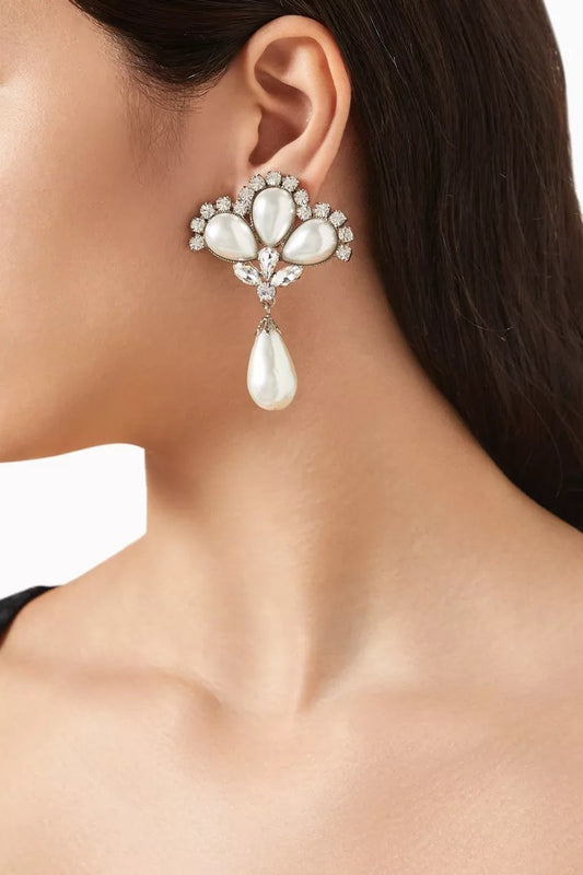 Pendientes colgantes de diamantes y perlas Debby 
