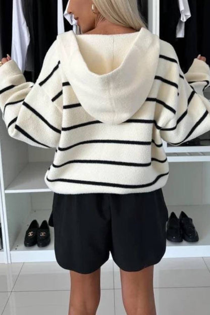 Cárdigan holgado con capucha, bolsillos y botones a rayas, de moda y confort