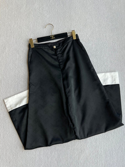 CC 25SS Double C Plaid Wide-Leg Pants In Black and White Silk 277145