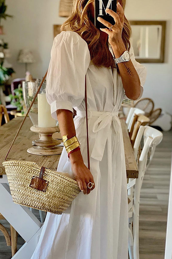 Vestido camisero midi vintage con bolsillos