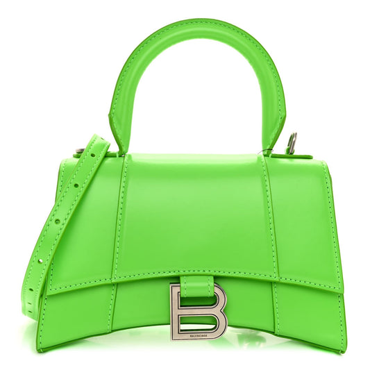 Shiny Box Calfskin Hourglass Top Handle Bag XS Fluo Green