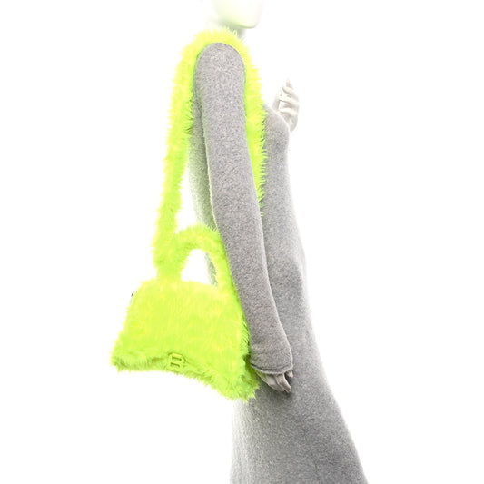 Faux Fur Medium Fluffy Hourglass Top Handle Bag Fluo Yellow