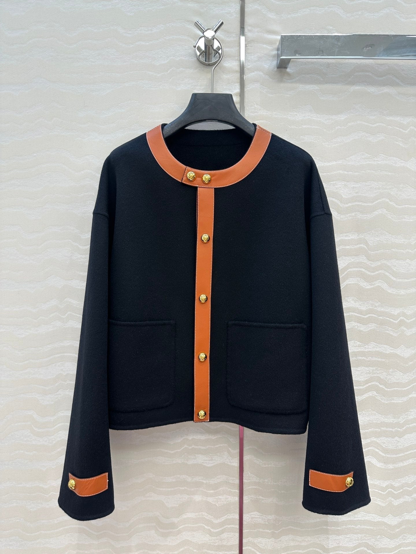 CE Arc De Triomphe Gold-Button Black Cashmere Coat