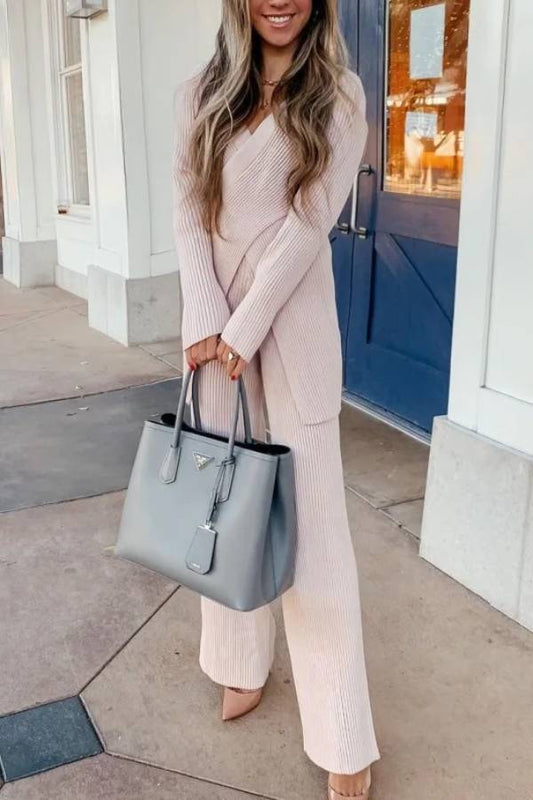 Suéter casual para mujer, pantalones anchos, traje de dos piezas