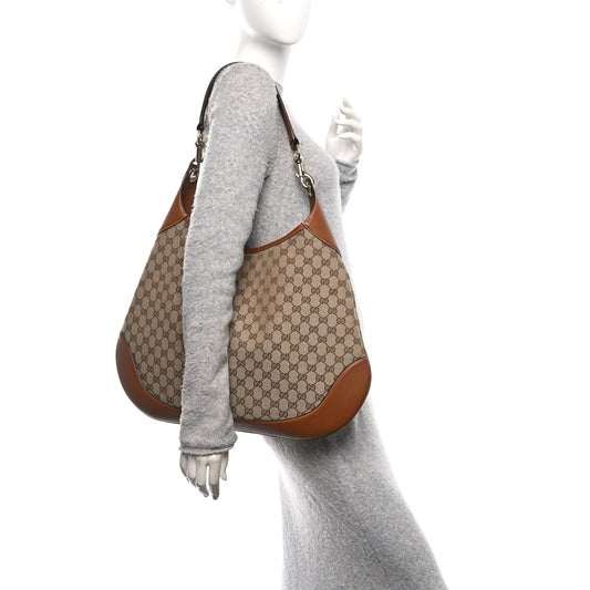 GG Supreme B Large Shoulder Bag Beige Dark Brown