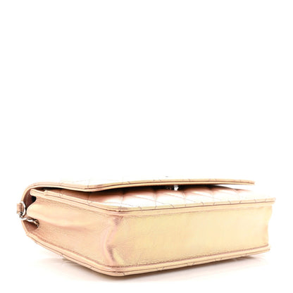 Iridescent Calfskin Quilted Wallet On Chain WOC Pink