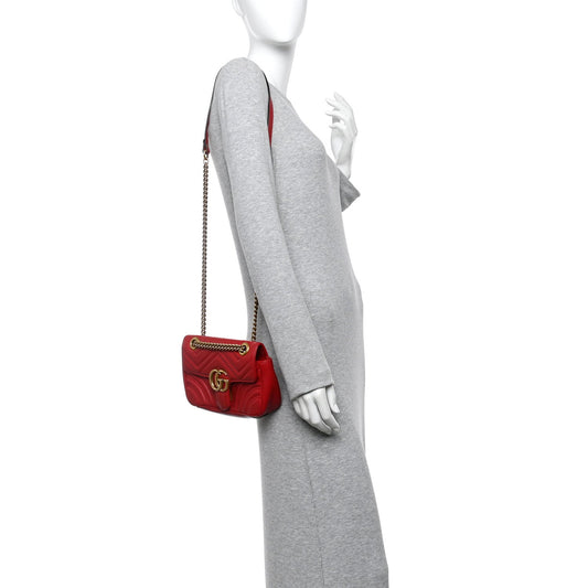 Calfskin Matelasse Mini GG Marmont Shoulder Bag Hibiscus Red